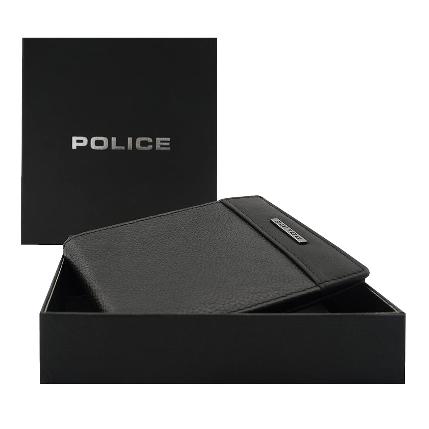 Police Waterline Men's Leather RFID Credit Card Wallet - Black