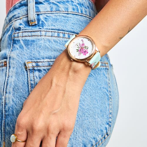 TEAL BY CHUMBAK Round Dial Analog Watch for Women|Jungle Flowers Collection| Printed Vegan Leather Strap|Gifts for Women/Girls/Ladies |Stylish Fashion Watch for Casual/Work