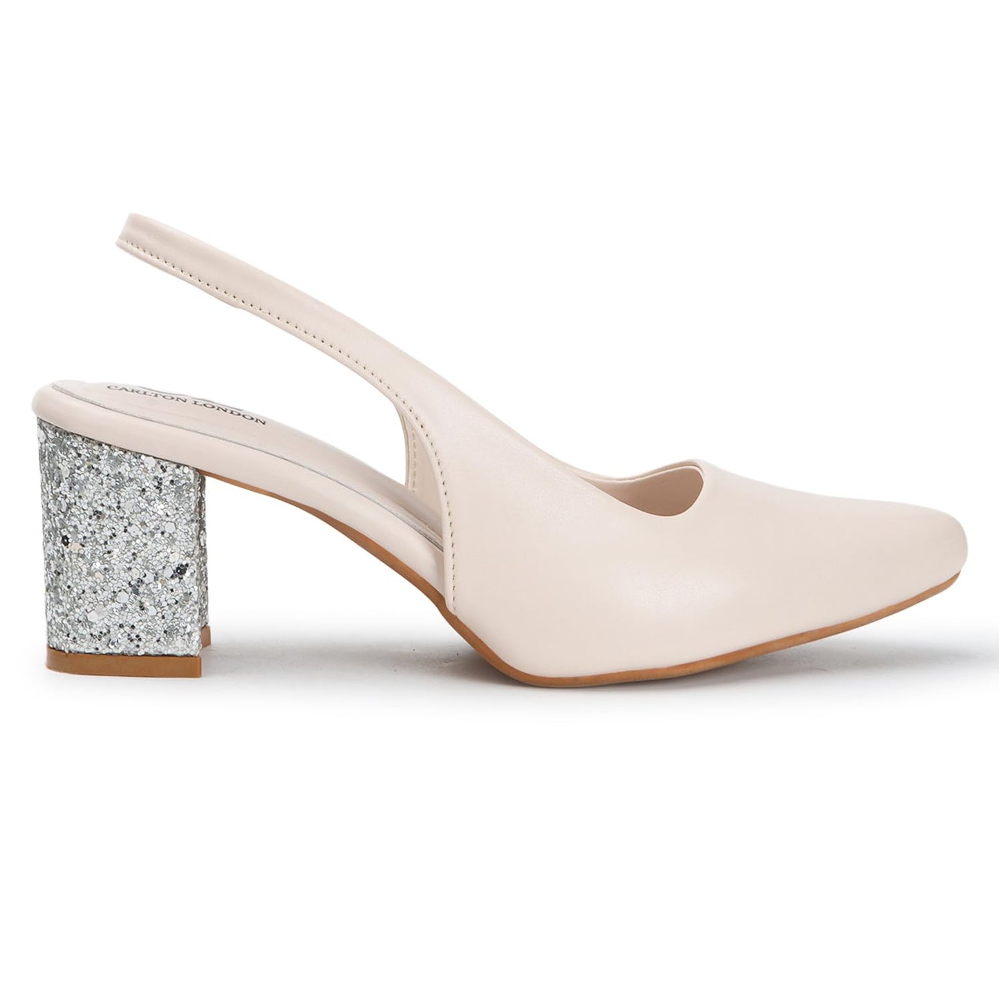 Carlton London Women Cream Stylish Backstap Sandal with Block Heels, Pointed Toe for Party and Formal Occasions (40)