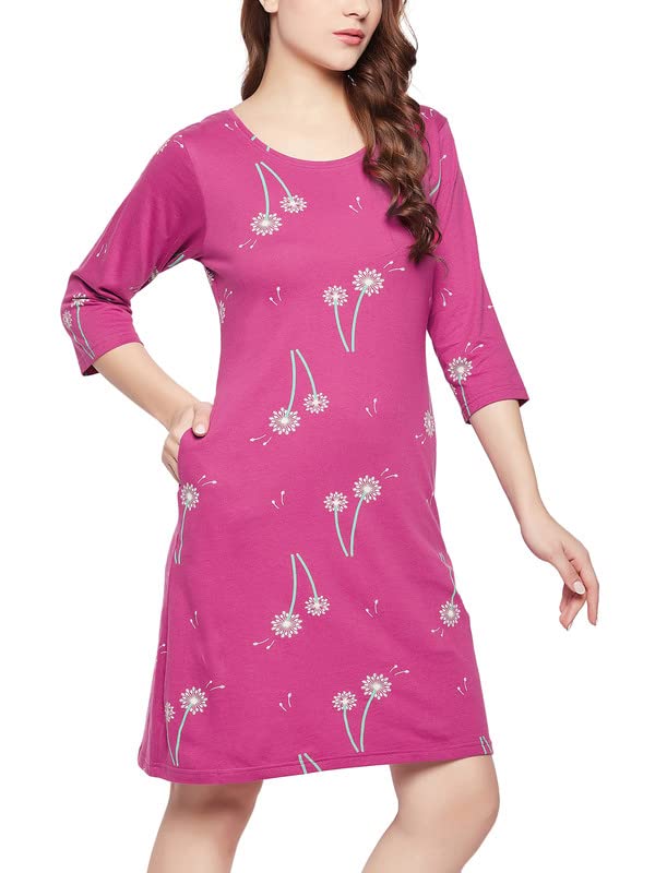 Clovia Women's Cotton Pretty Florals Short Night Dress (NS1489A15_Purple_1_M)