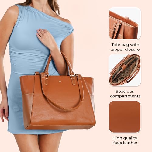 Symbol Premium Women's Tote Hand Bag crafted from Imported PU | Stylish | Office Use - 15" Laptop (SP-SS25-CARL-BAG-11_Tan_Free Size)