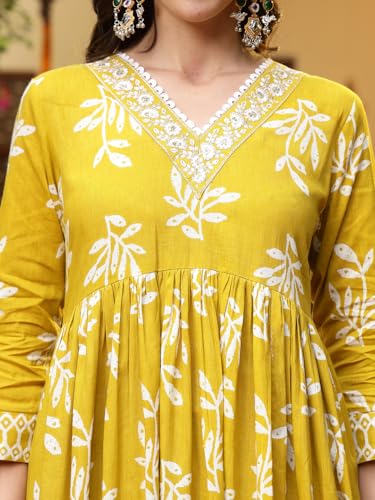 Stylum Women's Floral Printed Cotton Anarkali Kurta Pant Dupatta Set