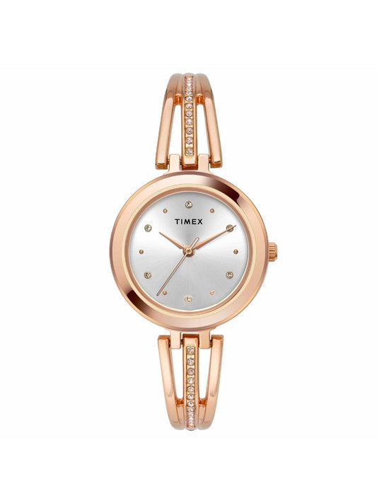 TIMEX Classics Analog Watch for Women with Silver Round Dial & Rose Gold Brass Bracelet Band Water Resistant Women's Wrist Watches - TWTL10309