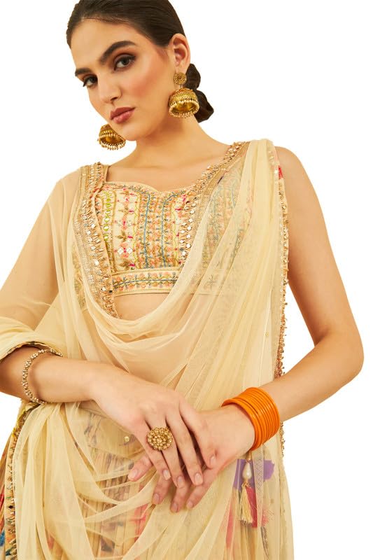 Soch Womens Beige Crepe Embellished lehenga Choli With Mirror Work