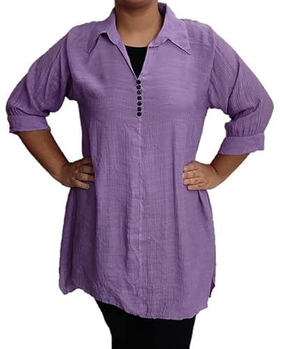 HAPPENING Plus Size Women Rayon Cotton Comfort Fit Long Top/Tunic with Irregular Bottom - Pink/Blue/Purple Color - Non Stretch Fabric to Fit Bust Size 38" inches to 40" inches Max (Purple)