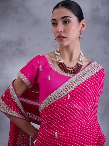 SAREE MALL Women's Pink Georgette Bandhani Printed Saree With Unstitched Blouse (DHNIYA801C8_DC)