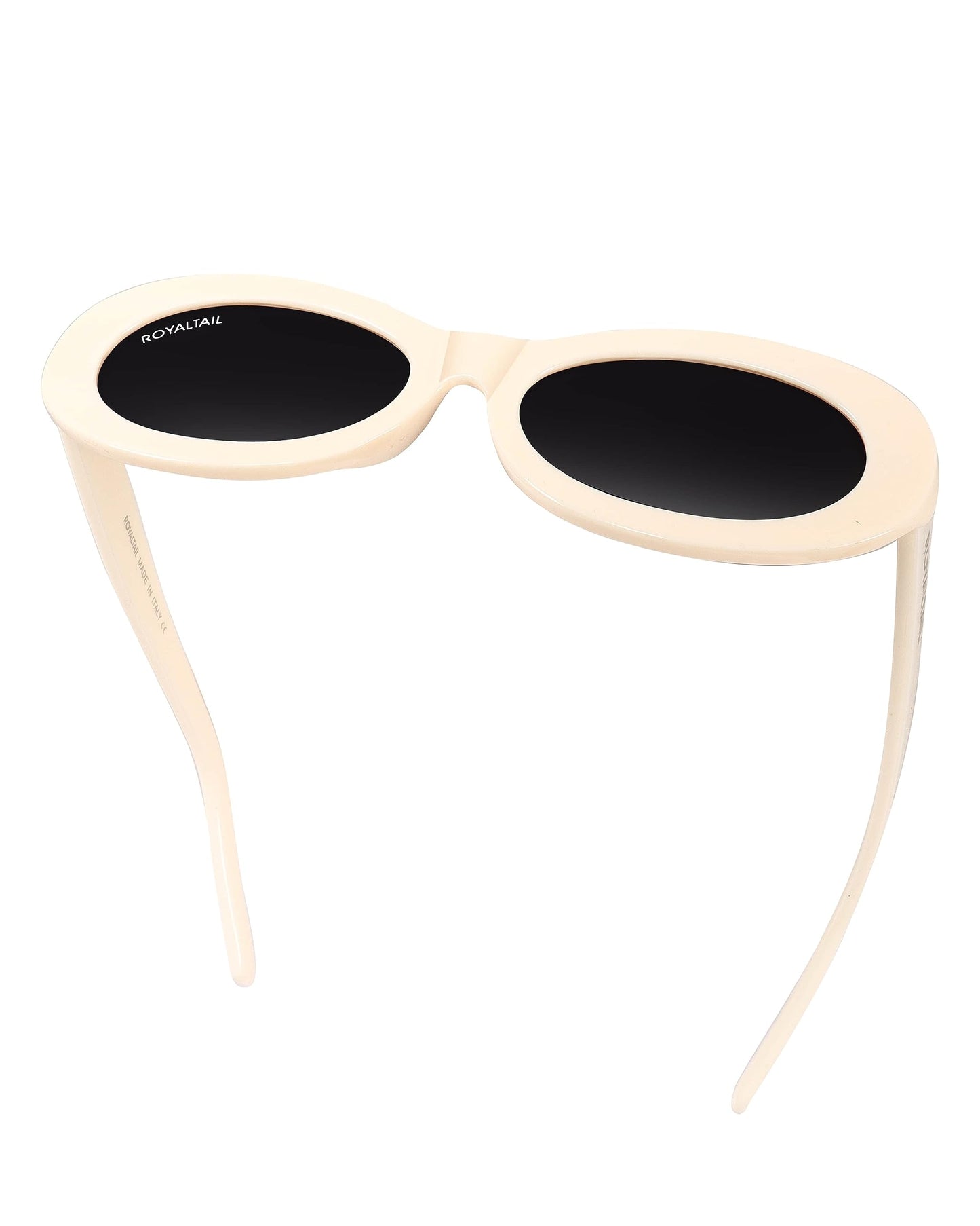 Royaltail Oval Retro Shape Sunglasses Cream Frame & Black Glass Unisex 100% UV Protected | For Men & Women | For Protection, Safety, Party, Styling