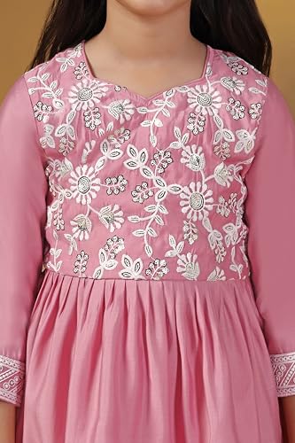 Fashion Dream Girl's Silk Blend Printed Salwar Suit Set|Ethnic Set (FDGSET00230 LPN 32_Lightpink_9-10 Years)