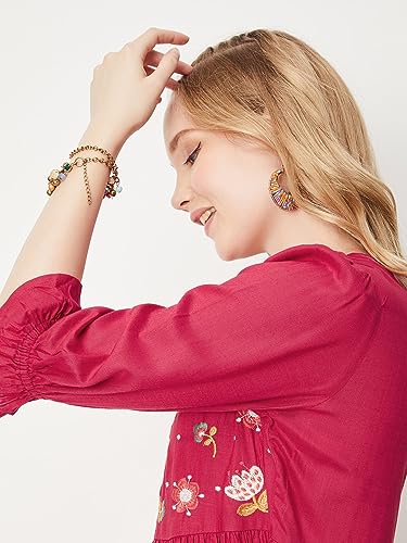 Max Women Embroidered Fit & Flare Midi Dress (EMBDRS33008RED)_XL