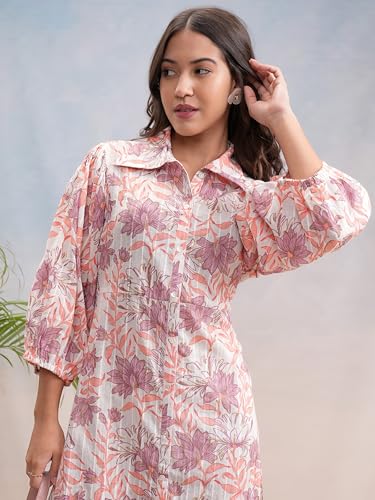 Vishudh Women 3/4 Sleeve Collared Neck Dress VPa1000208 Multicolor 2XL