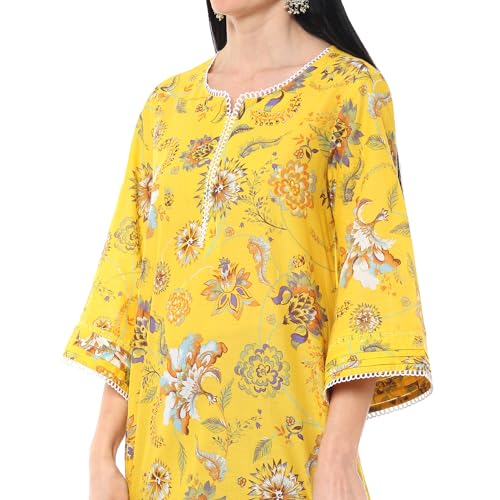 BIBA Women Cotton Straight Kurta (CHINTZPOPCOLLECTION20227SS24YEL_Yellow