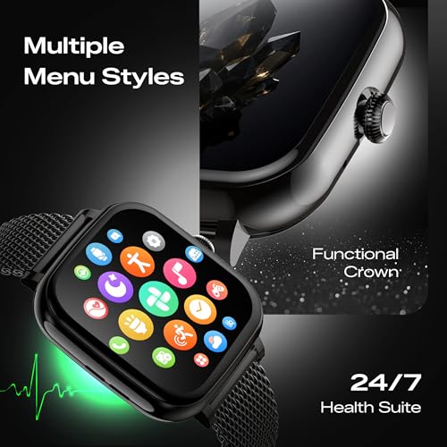 Fastrack Noir Rizz Women Smartwatch with 1.72" inch Ultra HD Display,Womens Health,AI Watchface & AI Chat,Functional Crown,24/7 Health Suite,BT Calling,IP68,Additional Silicone Strap,Games- Rose Gold