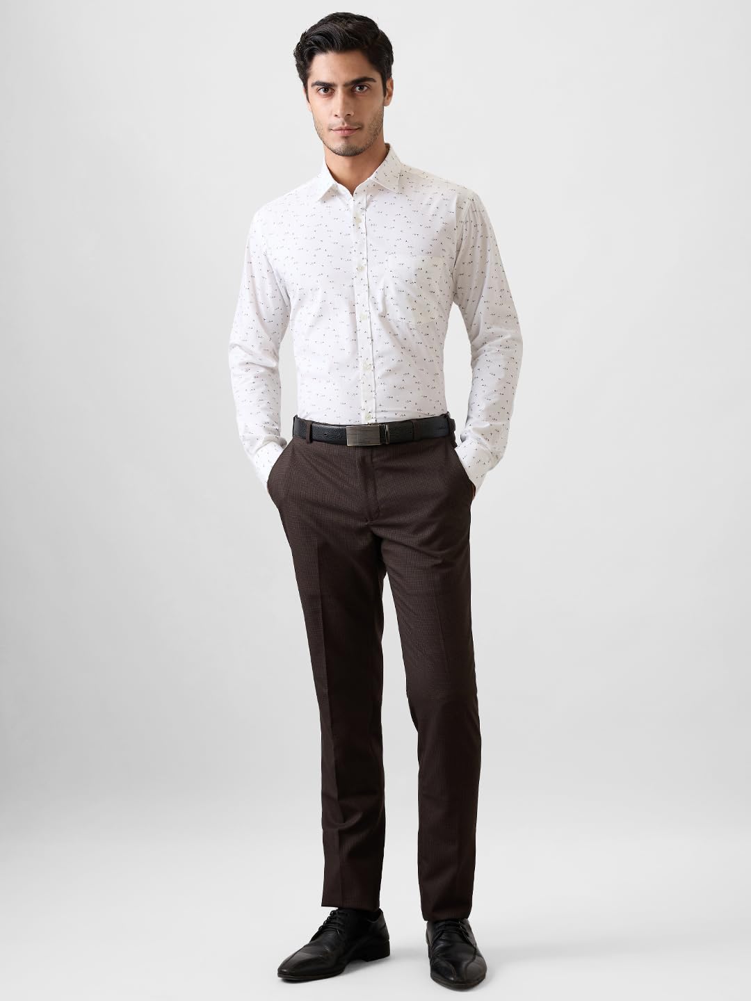 Park Avenue Men Slim Fit Print Pattern Pure Cotton Semi Cut Away Collar Full Sleeve Formal Shirt (Size: 40)-PMSX18610-W1 White