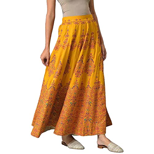 W for Woman Dark Yellow Ethnic Motif Glitter Skirt