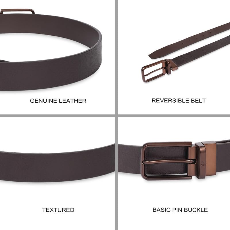 UNITED COLORS OF BENETTON Brown & Brown Men Leather Reversible Belt - Houten, S 80Cm | Pin Closure | Formal Wearability | 28-32 Waist Size