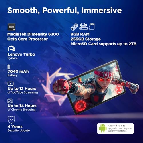 Lenovo Idea Tab with Folio Keyboard + Tab Pen | Wi-Fi + 5G |11" Display, 2.5K Resolution, 90Hz Refresh|8GB RAM, 256GB ROM| MediaTek Dimensity 6300| 7040mAh|4 Speakers| USB-C| Luna Grey