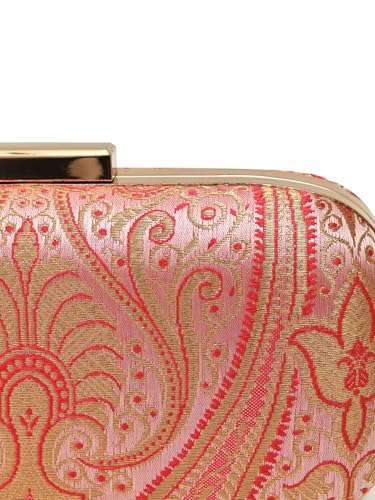 THE TAN CLAN Elora Banarasi Long Clutch Purses Luxury Handbags Bag for Women – Elegant Evening Handbag, Stylish Purse with Magnetic Closure