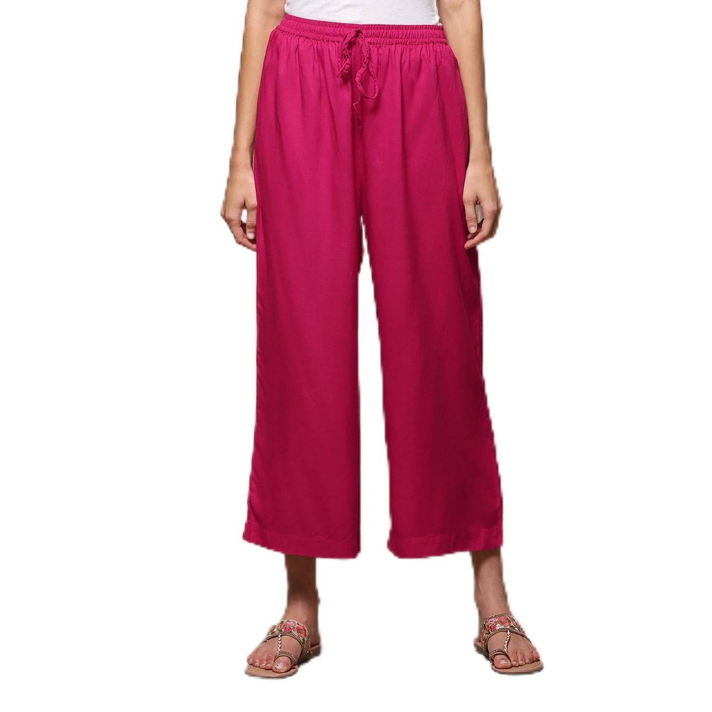 BIBA Women Solid Straight Bottom WEAR(Bottom W18336_Fuchsia_XXL), Mid Rise