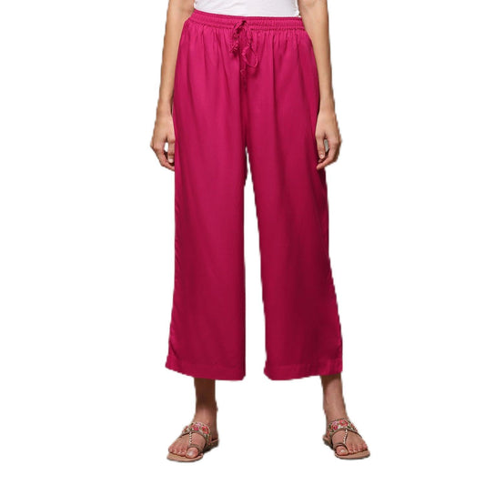 BIBA Women Solid Straight Bottom WEAR(Bottom W18336_Fuchsia_XXL), Mid Rise