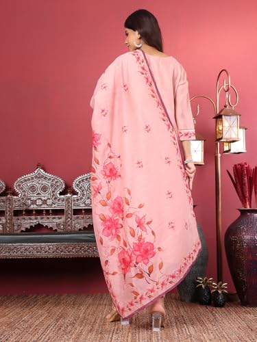 Varanga Women Silk Kantha Hand Embroidered Kurta Set With Embroidered Dupatta