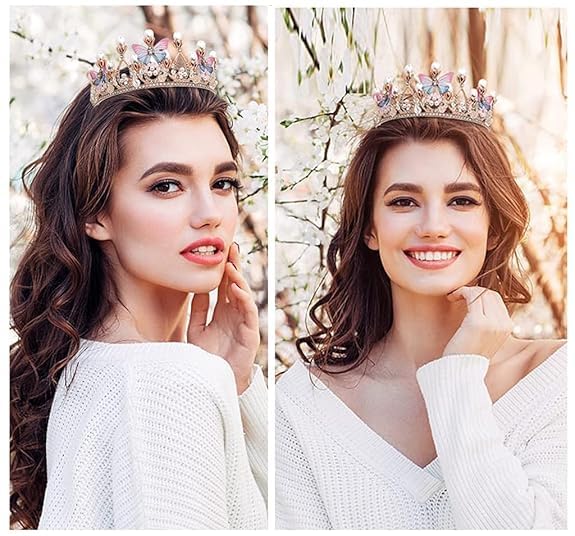WICHARSH Girls Crystal Tiara Crown Women Flower Butterfly Princess Headband Gift for Wedding Prom Birthday Party Pageant Christmas Hair Accessories Costume Party Gift