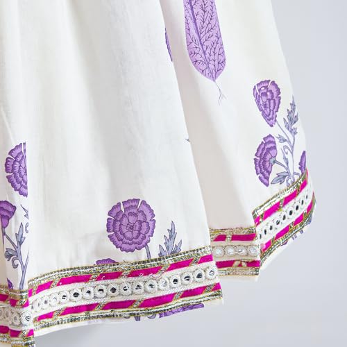 Hopscotch Girls Short Sleeves Purple 3-Pc Floral Lehenga Set For Age (2-3 Years)