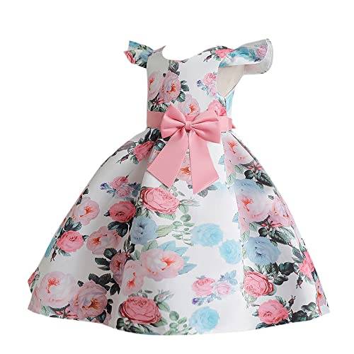 Hopscotch Girls Polyester And Viscose Knee-Length Fit And Flare Floral Print Party Dress In Pink Color For Ages 7-8 Years (ZHG-4252300)