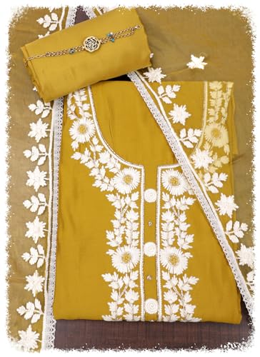 SALWAR STUDIO Mustard Embroidered Unstitched Dress Material_DEEPAK-0221