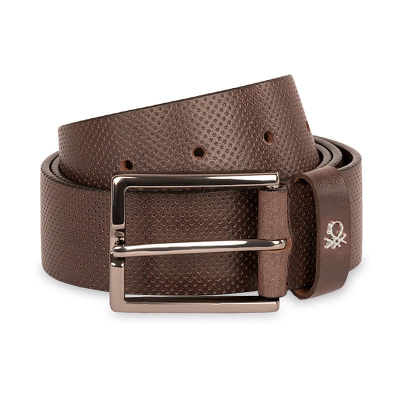 UNITED COLORS OF BENETTON Men Leather Non Reversible Belt - Brown, S 80Cm | Casual Wearability | Pin Closure | 28-32 Waist Size | Solid Pattern