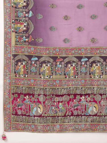 AKHILAM Women's Lavendar Viscose Silk Ethnic Motif Saree With Unstitched Blouse Piece (MSTANI161A_HS)