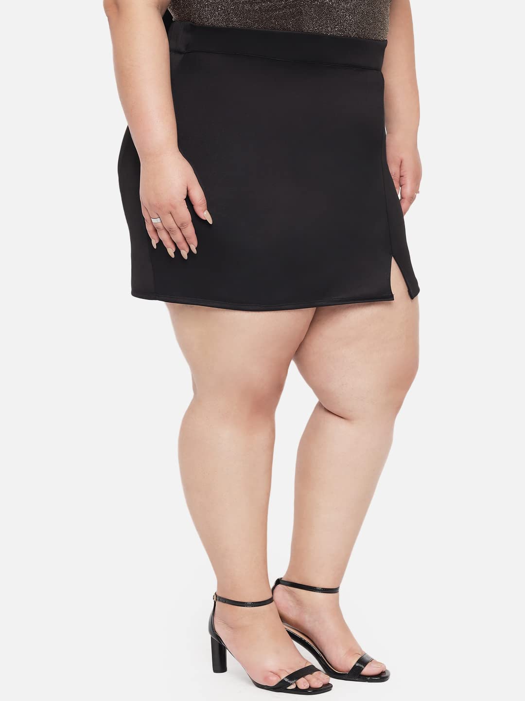 wild U Women Western Plus Size Front Slit Mini Short Trendy Latest Skirt (Black, Waist : 38")
