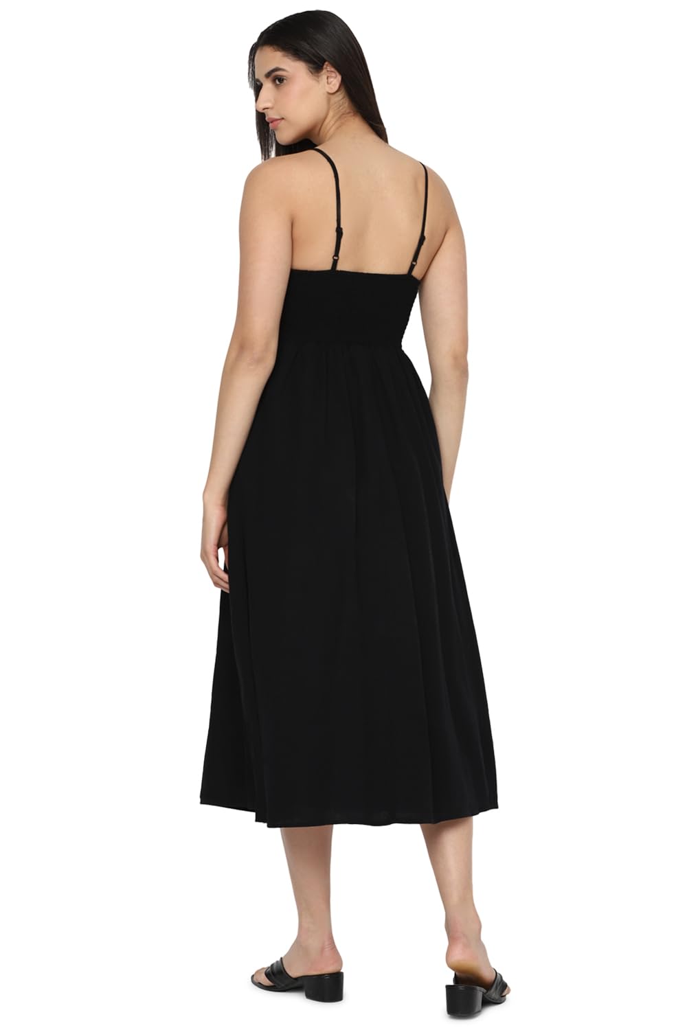 American Eagle Women's Cotton Blend A-Line Midi Dress (WEA0396940001_Black