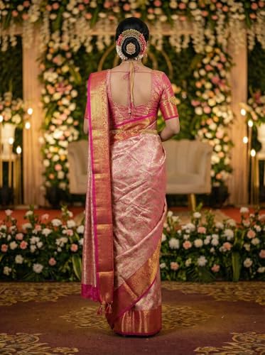 MIMOSA Women’s Rani Pink Art Silk Saree Woven with Zari Tissue | Kanjivaram Style Saree | Rich Pallu & Tassels | 6.2 Mtr