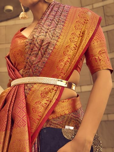 AKHILAM Women's Banarasi silk Ethnic Motif Printed Saree With Unstitched Blouse Piece(Mauve_KINKHAB1204_RJ)
