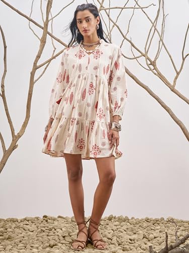 Vishudh Women Mandarin Collar Regular Fit Full Sleeve Dress VVa1000206 White XL