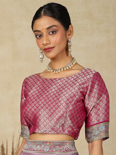 AKHILAM Women's Lavendar Viscose Silk Ethnic Motif Saree With Unstitched Blouse Piece (MSTANI161A_HS)