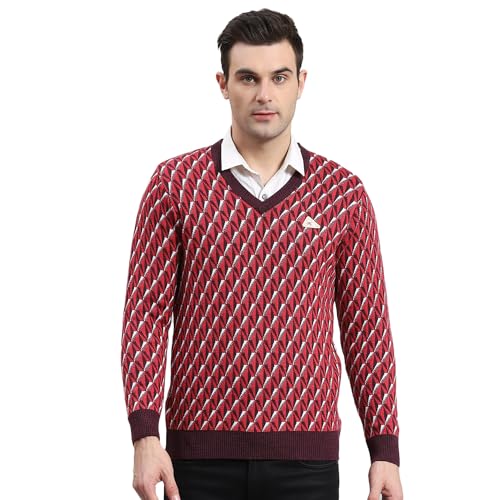 Monte Carlo Purple Wine Mix Self Design Pullover | Warm Woolen Pullover for Men | Soft Comfortable Knitted Winter Wear Sweater for Men's