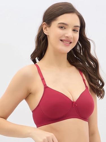Clovia Women's Padded Non-Wired Full Coverage Multiway T-Shirt Bra (BR1744T09_Maroon_34B)
