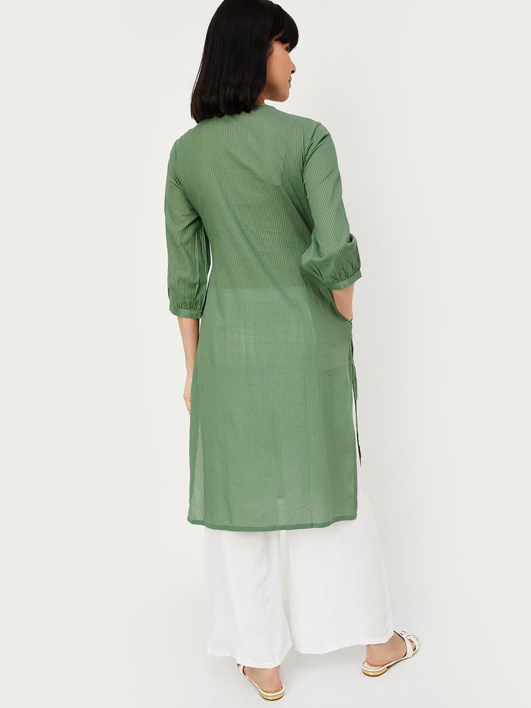 Max Women's Cotton Blend Regular Fit Kurta (SHWWPA24MIGREEN_Green