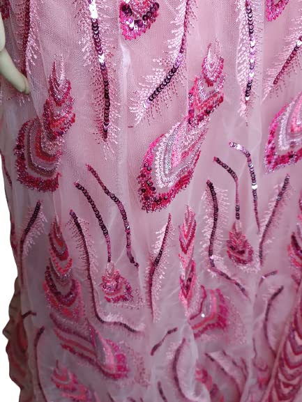 Ethnic Riwazzs - Bringing Heritage to You Women's Net & Pure Silk Embroidered Semi-Stitched Lehenga Choli with Dupatta (Pink Frill-Wedding-Bridal-Latest-Lehenga; Free Size)