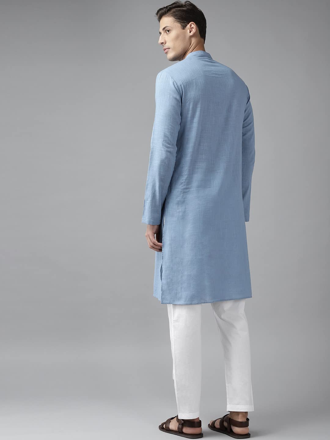 See Designs Mens - Specially Crafted And Designed for the Eid Festival Men Blue Cotton Printed Straight Slub Effect Kurta Set With Pyjama - Sdkt102101L (Large) - SDKT102101L