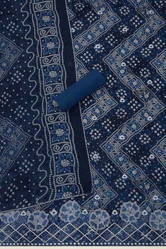 Soch Womens Navy Blue Rayon Bandhani Print Unstitched Dress Material With Sequins