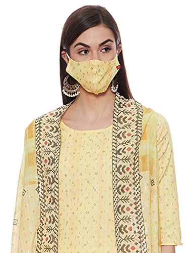 BIBA WOMEN PRINTED NARROW SALWAR KURTA DUPATTA(SKDSHRUG SE7378_LIGHT YELLOW_38)