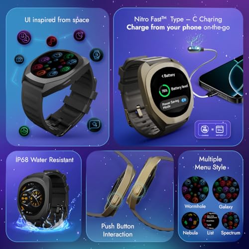 Fastrack Cosmix 1.32" AMOLED Display Metal Case Smart Watch with Heart Rate Monitor,AI Watchface & Chat,Push Button Interactions,BT Calling,IP68 Water Resistant Upto 5 Days Battery Life -Copper Clay