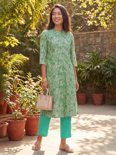 Max Women Floral Print Kalidar Kurta Set(Green_M)