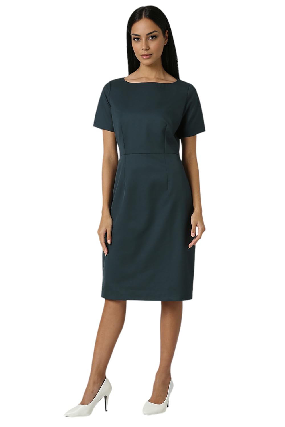Van Heusen Women Women's Polyester Blend Modern Above The Knee Dress (VWDRCRGFP86180_Dark Green