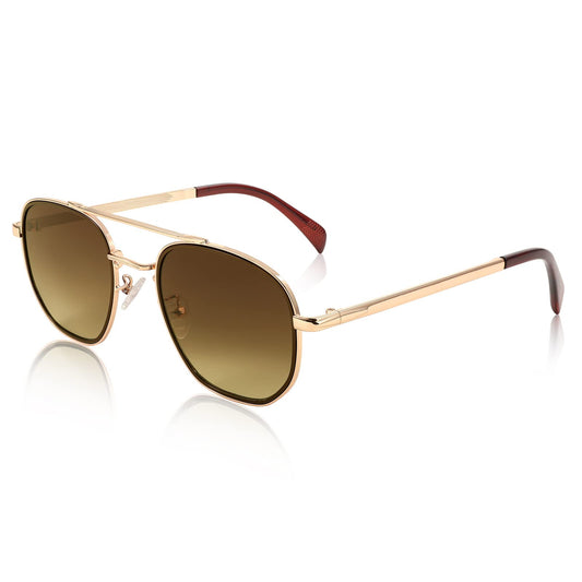 FEISEDY Women Men Square Aviator Sunglasses Gradient Lens Retro Small Metal Shades B2953 (55) (002 Golden Frame & Brown Gradient Lens)
