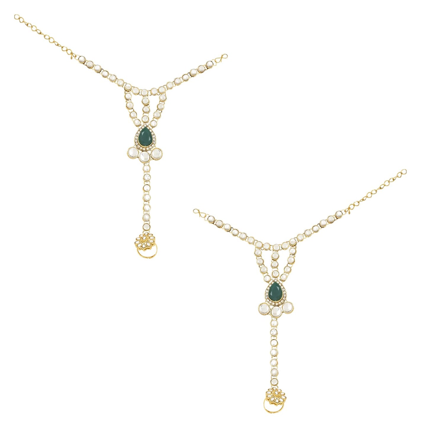 I Jewels Wedding Collection Traditional Ethnic Gold Plated Pearl & Kundan Stone Work Bridal Jewellery Set For Women (Green) (BLP036G)