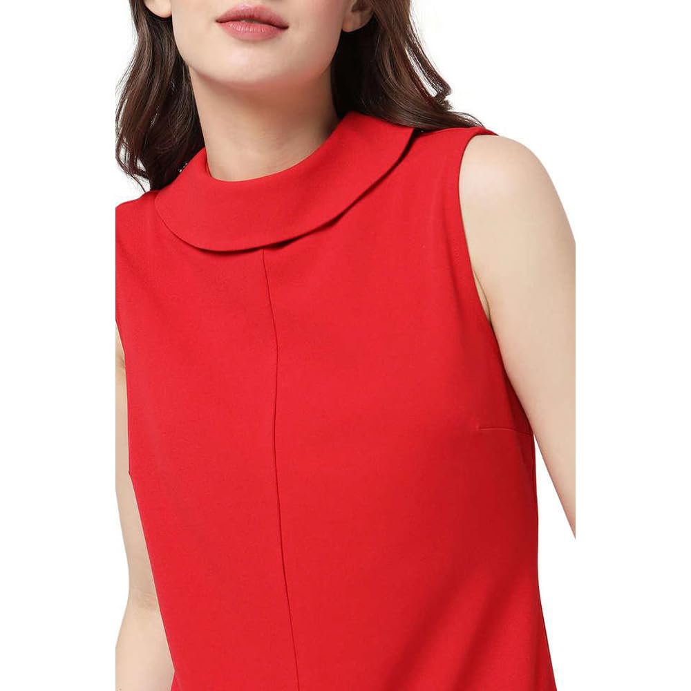VERO Moda Solid Polyester Turtle Neck Women's Knee Length Dress (RED, XS)