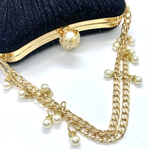 Mastyle® Pleated Clutch Handbag For Women With Double Chain Strap And Bulb Design Lock